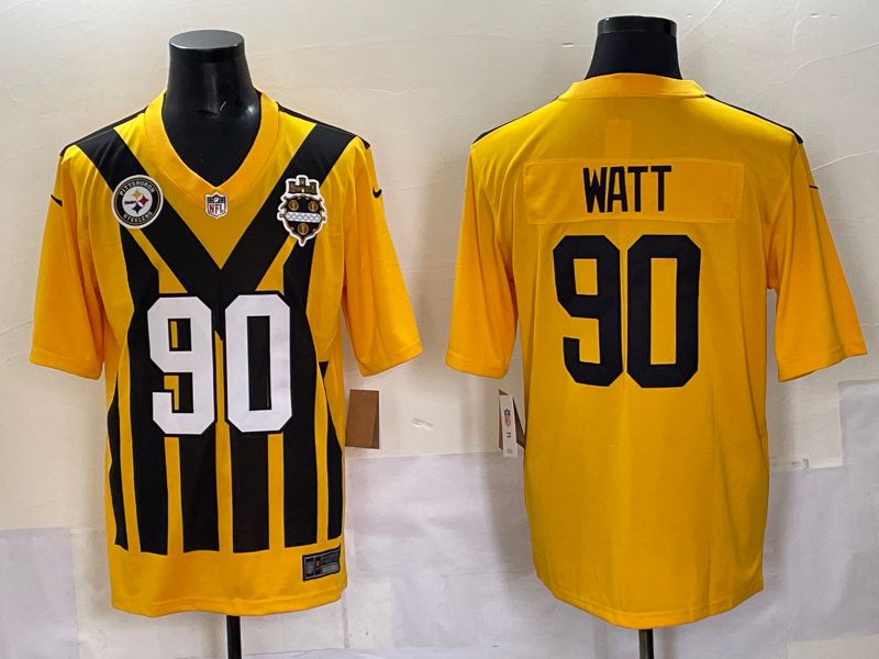 Men 2025 Pittsburgh Steelers #90 Watt Yellow Retro Nike Limited NFL Jersey style 04->pittsburgh steelers->NFL Jersey